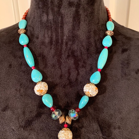 Necklace Turquoise and Red Statement Piece - Picture 5 of 8